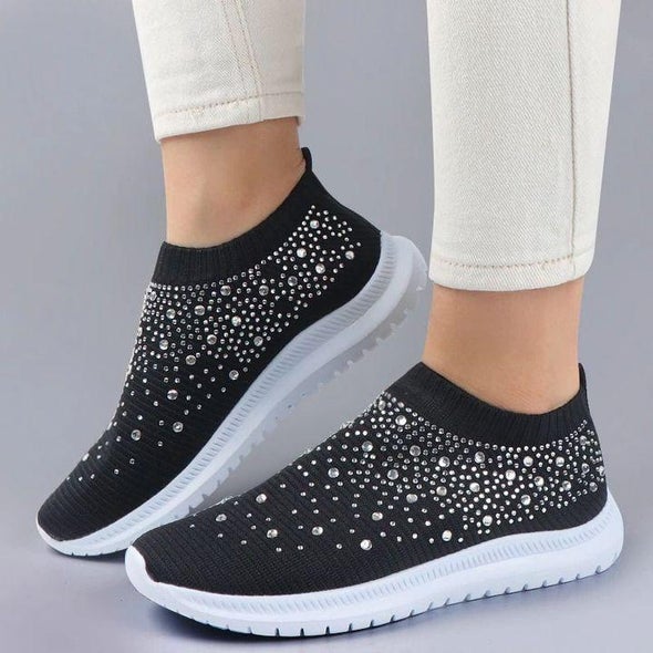 azfleek Slip-on Shoes Crystal Breathable Orthopedic Slip On Walking Shoes Black / 5.5