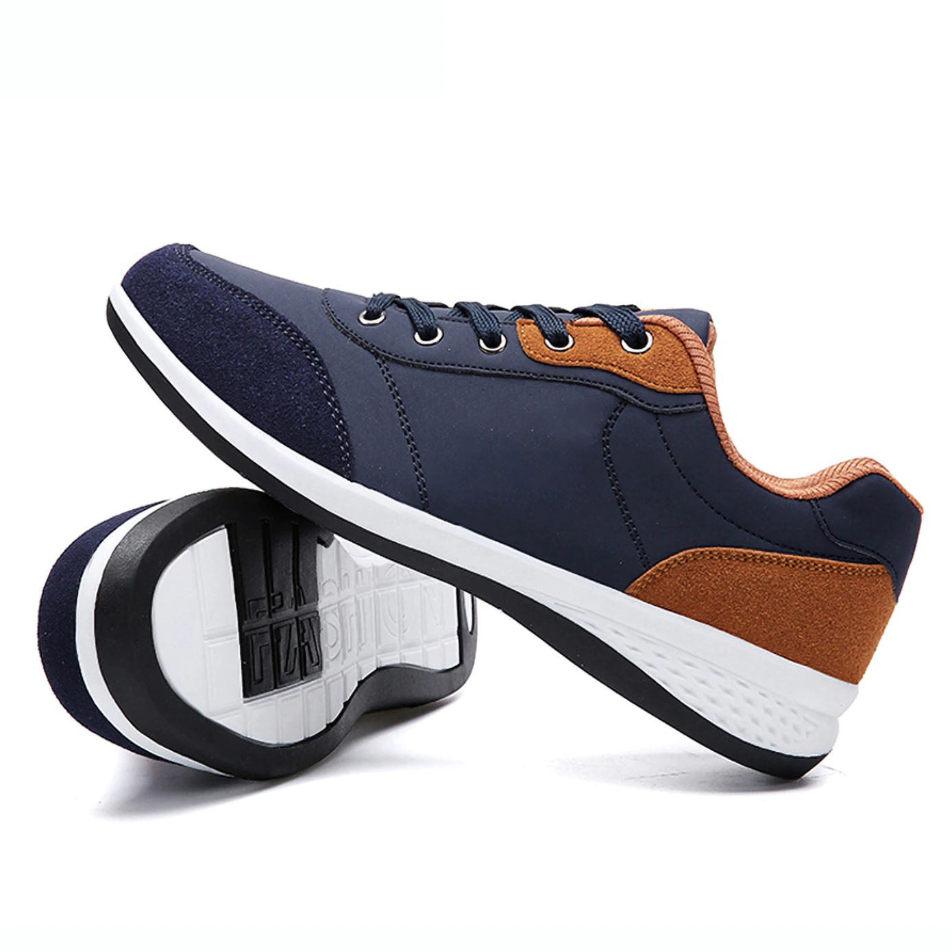 azfleek Orthopedic Shoes Lace-Up Men Sneakers Trekking Jogging Walking Microfiber Leather Casual Blue / 6.5