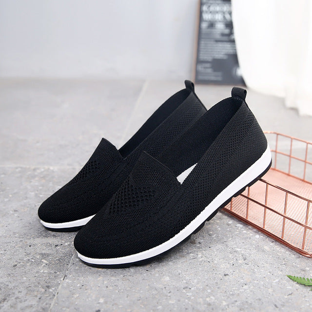 azfleek Slip-on Shoes Breathable Mesh Knitted Vulcanized Shoes Black / 8