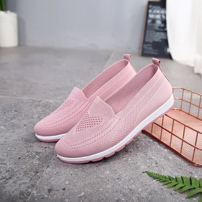 azfleek Slip-on Shoes Breathable Mesh Knitted Vulcanized Shoes Pink / 6.5