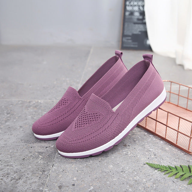 azfleek Slip-on Shoes Breathable Mesh Knitted Vulcanized Shoes Purple / 5.5