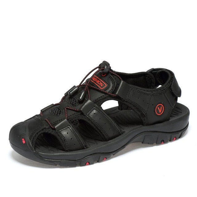 azfleek Sandals Genuine Leather Men Shoes Summer Fashion Slippers Sandals Black / 6.5