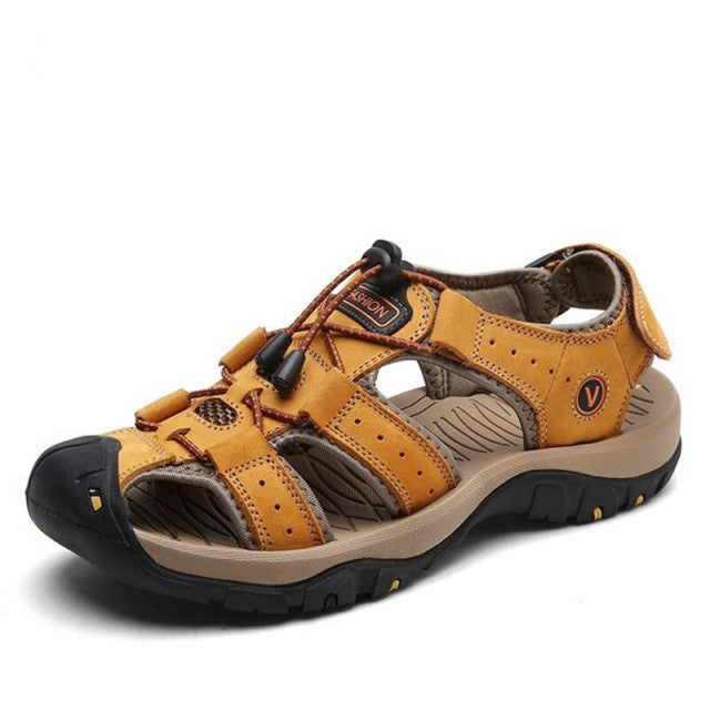 azfleek Sandals Genuine Leather Men Shoes Summer Fashion Slippers Sandals Yellow / 6.5